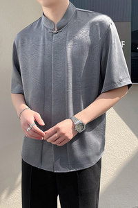 轻熟风~新中式2025夏季垂感冰丝压花中袖衬衫 C248/P55图片