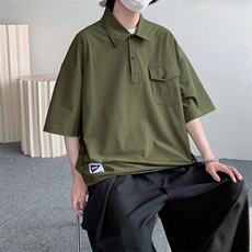 夏季纯色口袋宽松翻领Polo衫短袖T恤男女同款PL0165-P40，男装Polo衫，星座308B-2