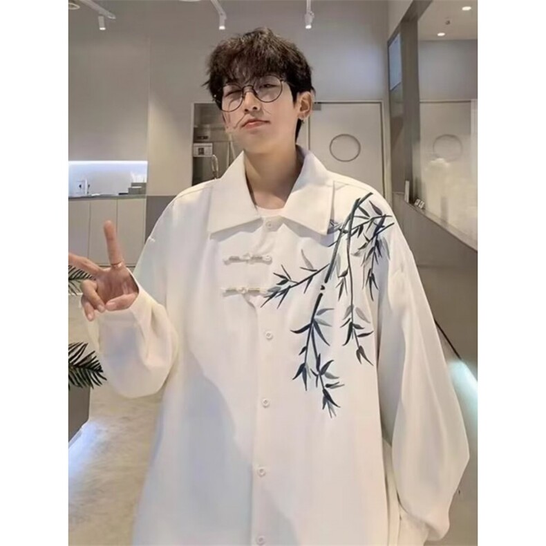 新中式风盘扣刺绣长袖衬衫男装设计感高级唐装道袍衬衣外套春,男装衬衫,星座506A