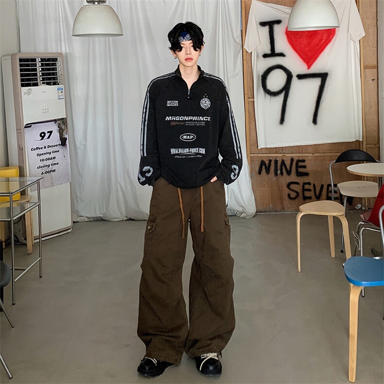 美式工装裤男女秋季设计感宽松多巴胺伞兵休闲阔腿裤YD9002-P75,男装休闲裤,星座509