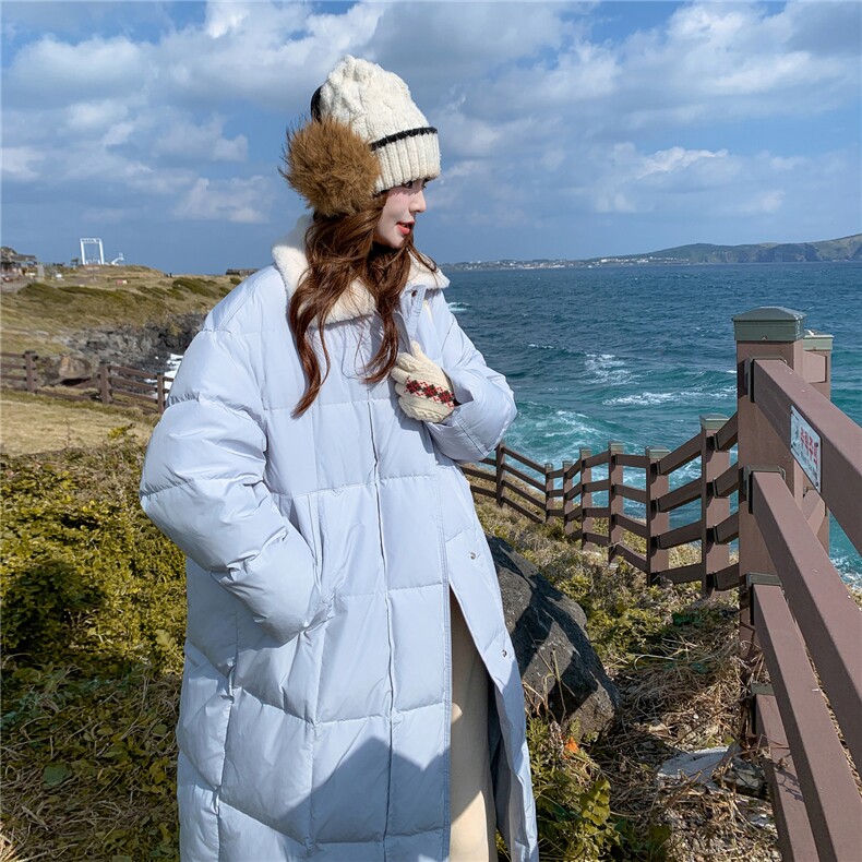 韩系氛围感蓝色90白鸭绒羽绒服女2025冬季新款娃娃领加厚保暖外套,女装羽绒服,2B187
