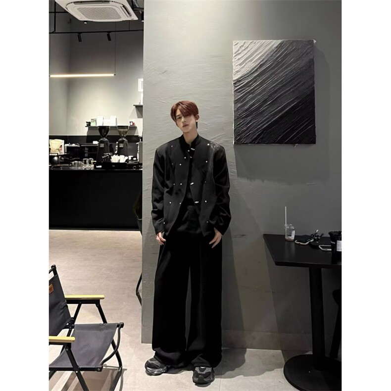 LX0826-P73新中式黑色廓形西服夹克男春秋季潮高级感西装外套,男装夹克,电商C233
