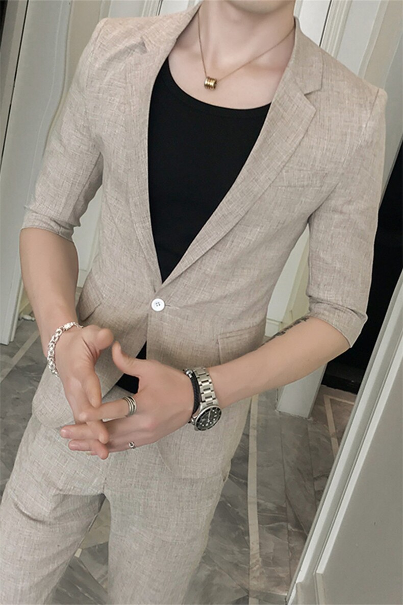 夏新款男士夜店西装套装纯色小西服结婚九分西裤A328-1929,男装西服套装,星座406