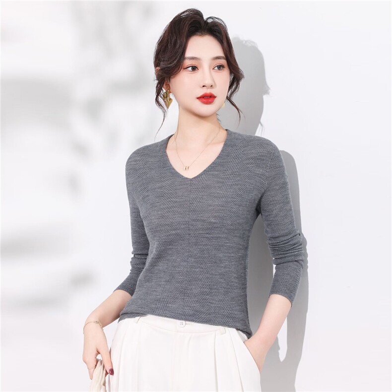 杨子纱100%超细羊毛鱼骨纹V?领套衫,针织衫/毛衣,优麦羊绒（原洪叶羊绒）