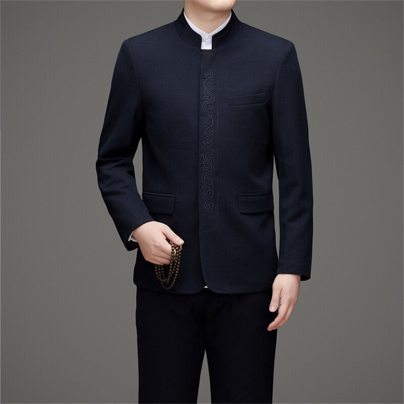 主推高品质中山装西服套装男士中老年风新中式休闲西服唐装,男装西服,钱塘723
