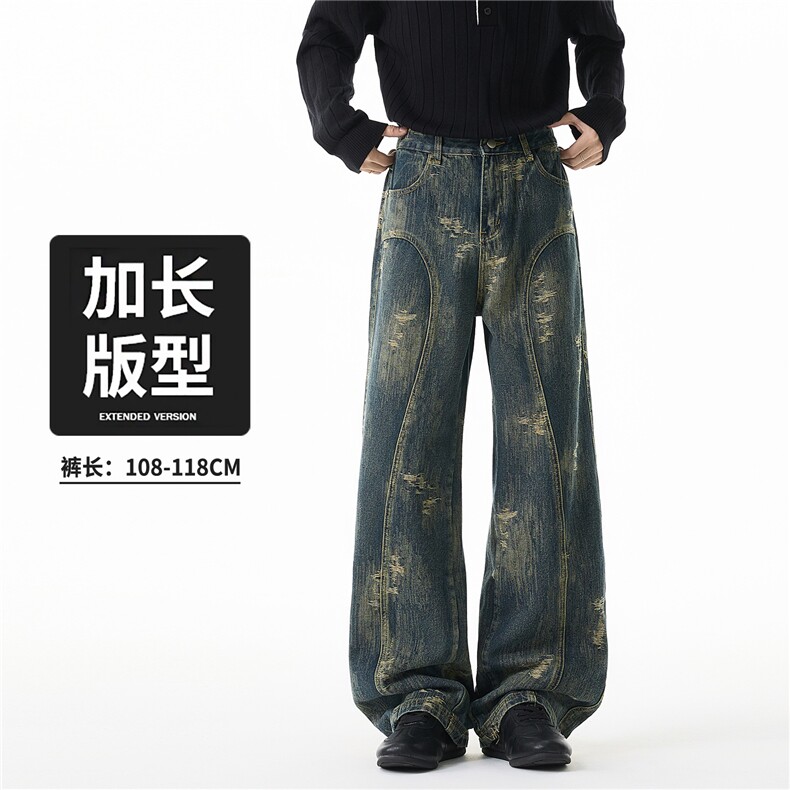 2025新款美式潮牌宽松直筒重工水洗闲牛仔情侣长裤 K8006/ P53图片