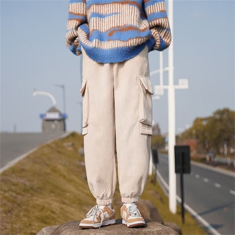工装裤男日系复古裤子百搭束脚裤休闲弹力灯芯绒K7129P35,男装休闲裤,星座1116-2