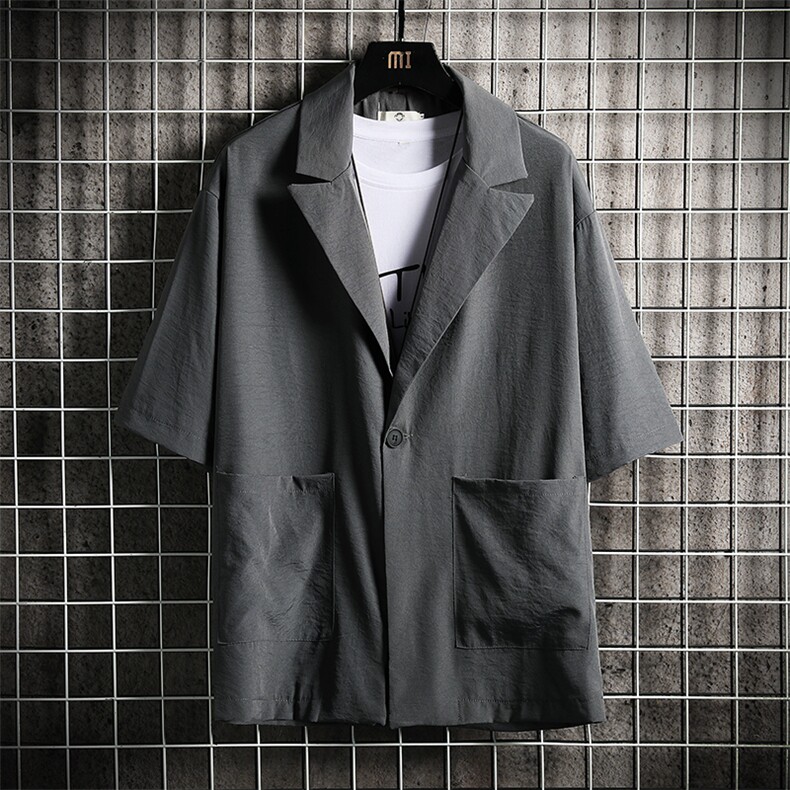 A119-P50 七分袖西装男大码宽松五分袖小西服 网格挂拍图片