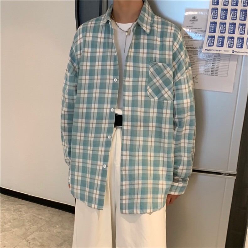 休闲衬衫男秋季百搭港风日系格子外套韩版潮流网红衬衣W1406-P33,男装衬衫,星座512-4