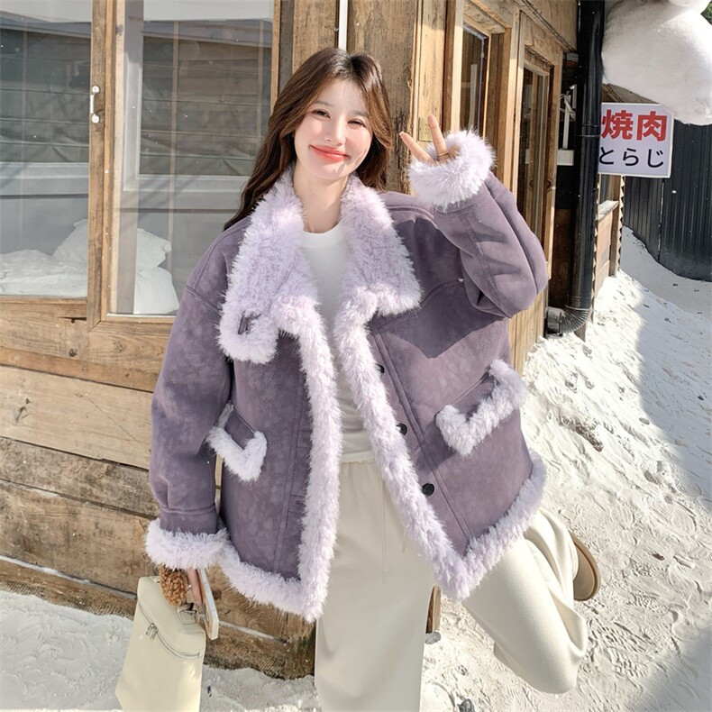 2C232-8689紫色皮毛一体外套8689-P225-K338,女装短外套,2C232