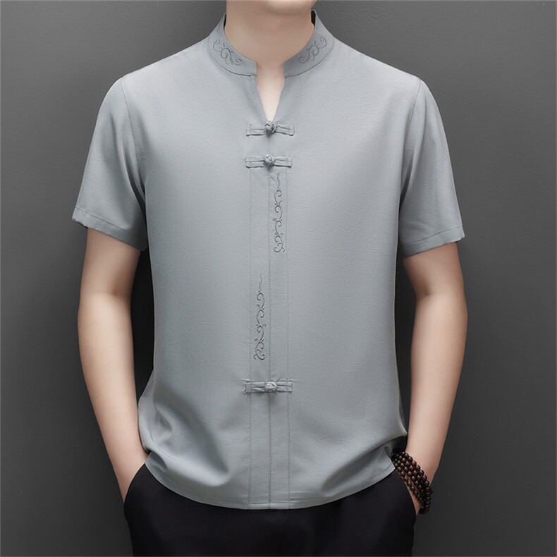 2024风唐装短袖衬衫男夏季中老年风新中式汉服MJ5107-P63,男装衬衫,星座1105-3