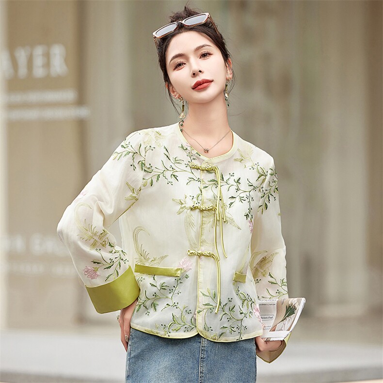 新中式短外套女2025夏季复古刺绣欧根纱薄款防晒衣外搭上衣,女装防晒衣,难舍钰依