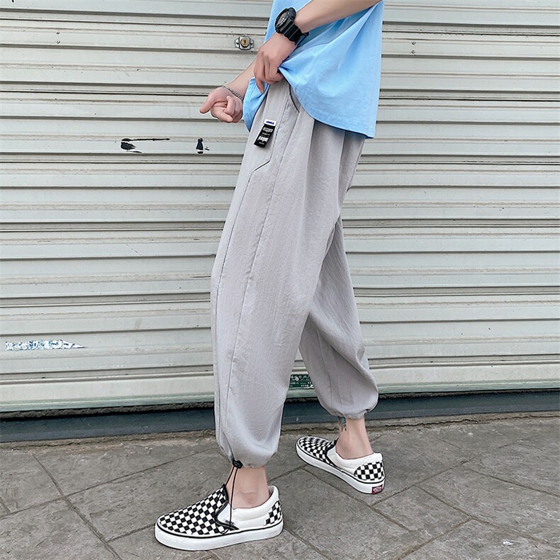 港风夏季男士新款休闲抽绳长裤潮流宽松直筒束脚DK7307-P40控68,男装休闲裤,星座717