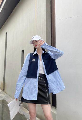 条纹拼接衬衫，女装衬衫，QIANCHEN 谦晨