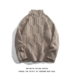 M9102/P70秋冬设计感新款高领毛衣男百搭简约宽松针织衫外套图片