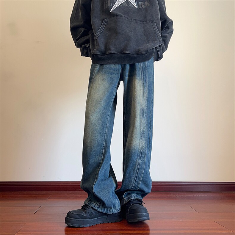 美式高街重工水洗宽松牛仔裤长裤A014-DY23309-P58控78,男装牛仔裤,电商A014