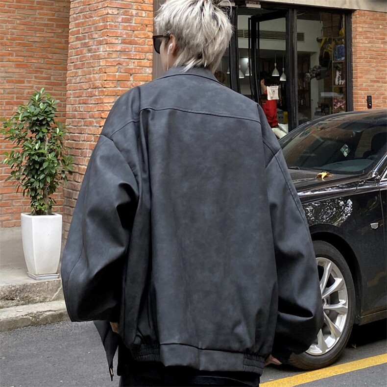 美式复古皮衣外套男春秋季潮牌痞帅宽松PU皮夹克J2516P95控128,男装夹克,电商A157