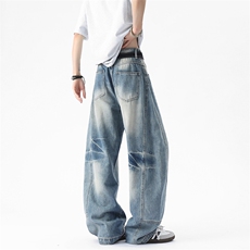 WD922-现货风格店数据款春夏宽松拼接弯刀牛仔(P65X98)3，男装牛仔裤，电商C315