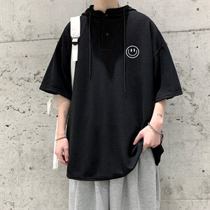 LD54224-P45 连帽短袖t恤男大码胖子带帽五分袖中袖 大皂风图片