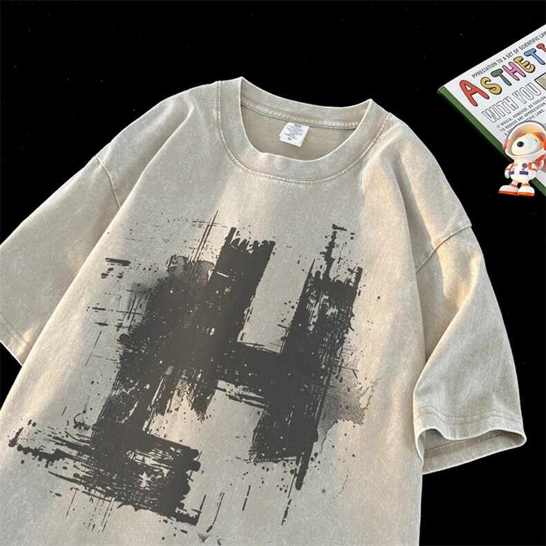 复古水洗做旧大码T恤男装XZ517A-3-ZJ003T-P38-58，男装T恤，星座517A-3