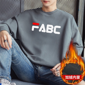 青年男生套头流行上衣秋冬加绒圆领休闲字母印花卫衣F030加绒-P19图片