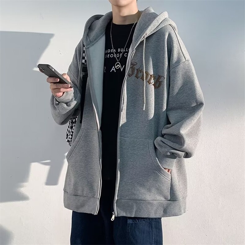 美式外套男士春秋季上衣服连帽拉链开衫卫衣潮牌男生休闲夹克装,男装夹克,星座506A