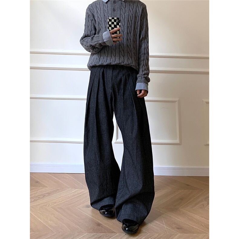 三褶a字条纹原牛牛仔裤男款美式复古阔腿弯刀裤子黑色通勤休闲裤,男装牛仔裤,星座501-1