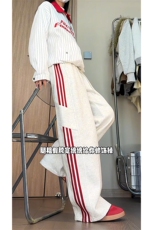 薄款复古条纹三条杠春季运动卫裤直筒宽松长裤C62172-TP30不，男装休闲裤，电商A102
