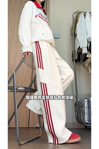 薄款复古条纹三条杠春季运动卫裤直筒宽松长裤 C62172-TP30不图片
