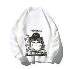 2021秋新款白底平铺卡通印花卫衣面料：100%聚酯纤维W5054-P28，男装卫衣，电商A001