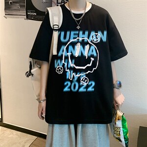 抖音供货、200克现货全棉印花宽松版型短袖T恤 D223A-T2298-P25图片