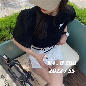 现货 爱心印花泡泡袖短袖图片