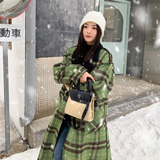新品现货格子正反面两穿羊羔毛宽松外套，女装毛呢外套，菡迪欧娜