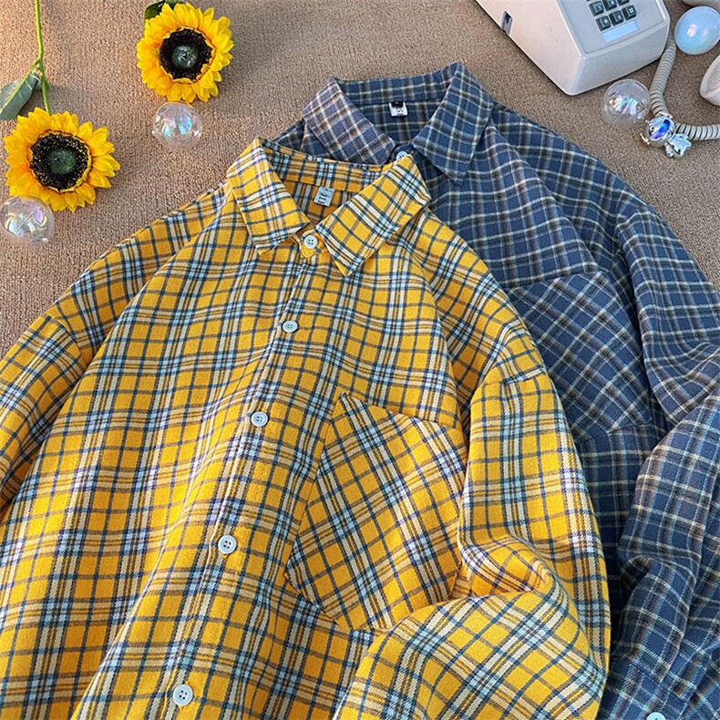 2025春季衬衫男新款港风大码宽松磨毛格子长袖衬衣CS580-P38(现货，男装衬衫，星座214-3