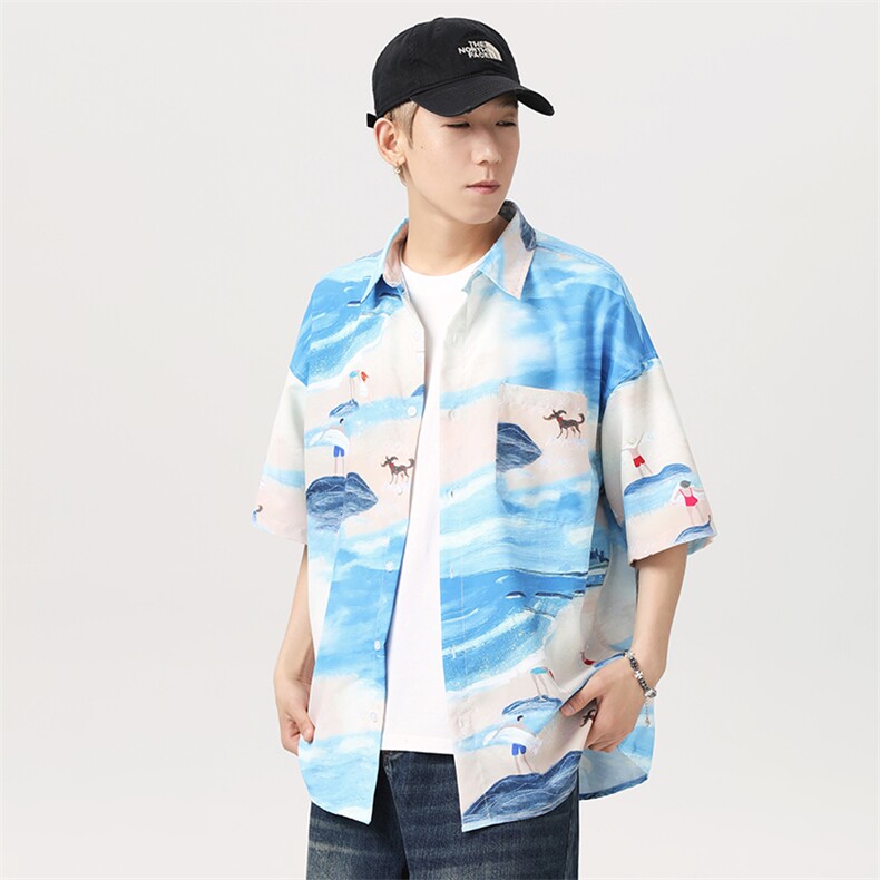 沙滩短袖衬衫复古潮流宽松休闲夏威夷风花衬衣外套A436-7205-P48,男装衬衫,电商A436