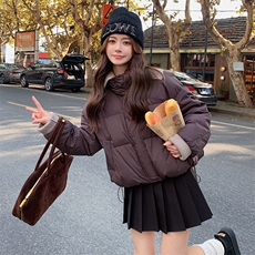 新款现货主推针织领拼接50绒羽绒服9921-P235-K368，女装羽绒服，2C129
