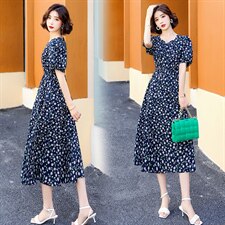 印花时尚气质百搭优雅潮流中长款2021年夏季连衣裙，女装连衣裙，超帛