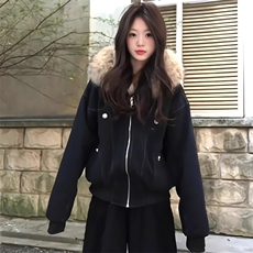 现货重磅boxy短款棉衣座山雕大毛毛领男女棉服水洗工装厚外套，男装棉衣，电商A486