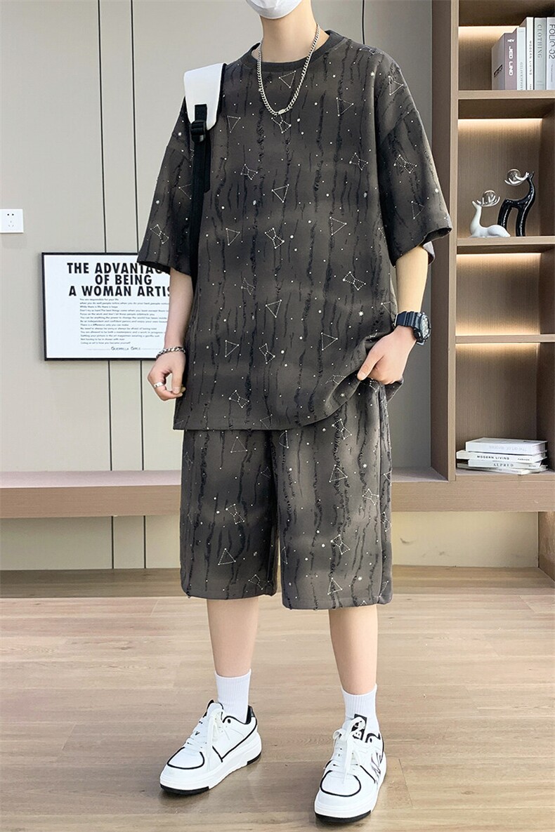 港风套装男宽松满天星扎染短袖T恤短裤休闲套装TZ6632-P55,男装牛仔裤,星座310B-3