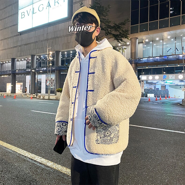 冬季2022潮牌新款潮流复古盘扣羊羔毛潮服大码棉衣男MY66,男装棉衣,电商A021