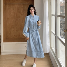 2025年春季牛仔连衣裙系带显瘦203P140K208，女装连衣裙，帛锦泉