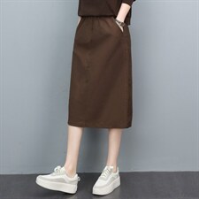长期现货，纯棉百搭半身裙女新款时尚休闲宽松中长款开衩裙子，女装半身裙，涵誉
