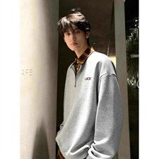 春秋季美式衬衫领假两件卫衣男潮流情侣装宽松字母刺绣上衣，男装衬衫，四季星座505