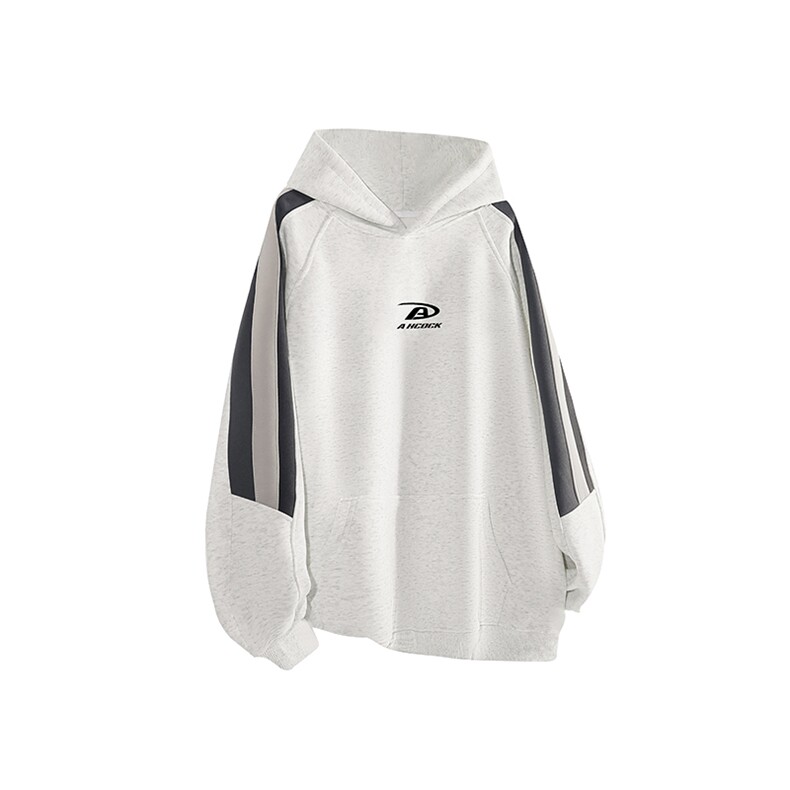 抖音得物美式全棉拼接织带撞色宽松潮连帽印花卫衣外套A1802，女装短外套，电商A443