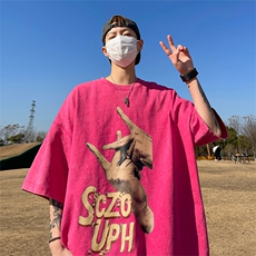 量大优供视频重磅美式复古蜡染水洗做旧短袖t恤SX10特P30，男装T恤，电商A486