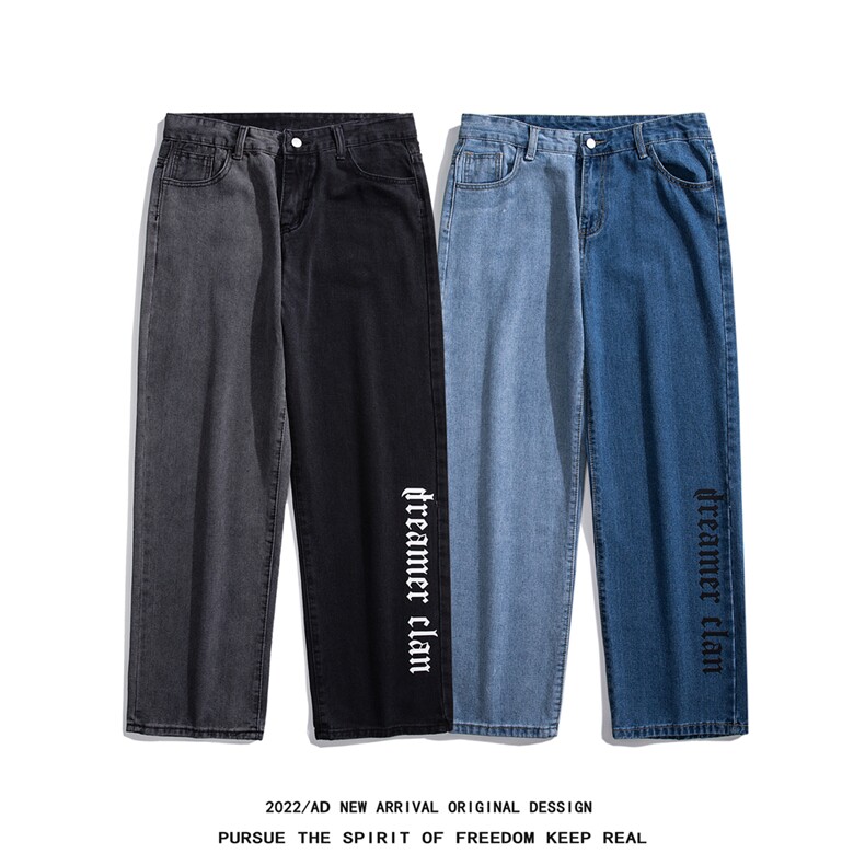k797-P55-限价78- M-5XL得物美式现货泥黄牛仔裤白底大码长裤阔腿图片