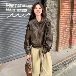 复古港风炸街皮衣夹克外套女2025春秋季新款宽松显瘦时尚短款上衣图片