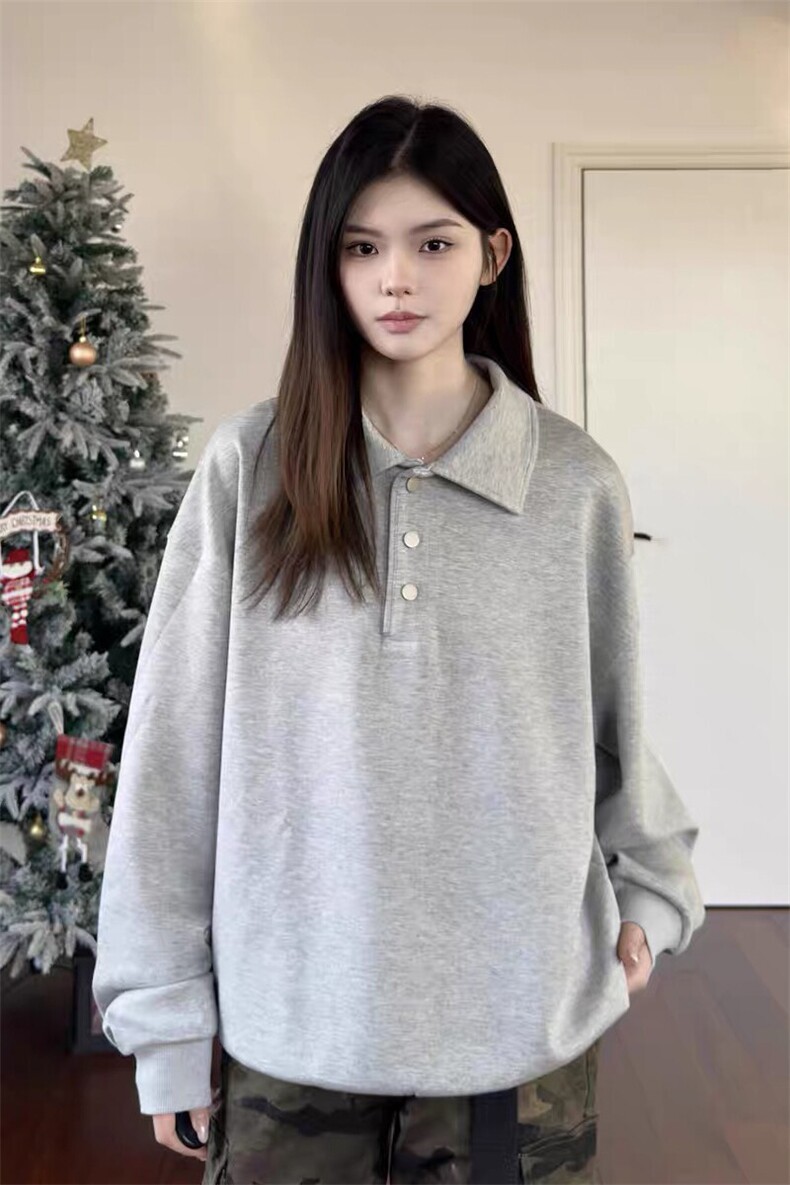 2026早春新款港风日系复古简约纯色套头POLO领卫衣男女ZW432-P40,男装卫衣,星座313A(原308A-2)