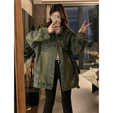 D3401-P105美式牛仔外套2025春秋新款重工烫钻水洗夹克-网图现货，男装夹克，星座603-2