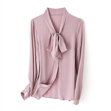 2025春装蝴蝶结真丝衬衫女长袖纯色桑蚕丝上衣衬衣通勤飘带小衫，女装衬衫，阿舍尔精品